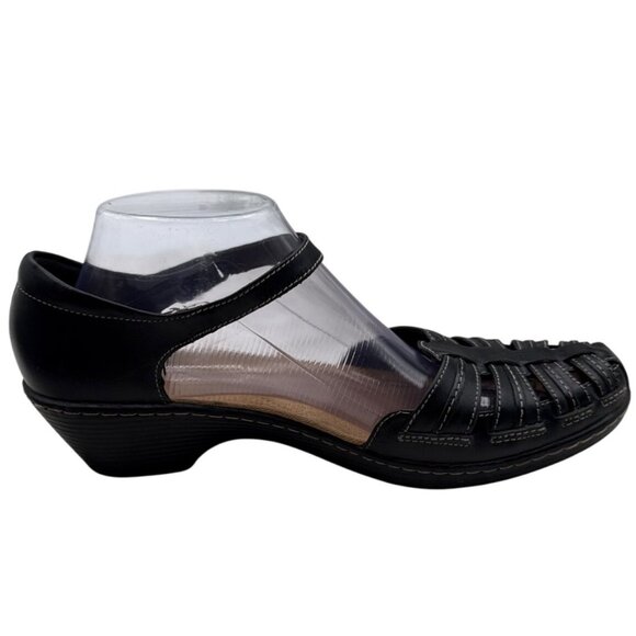 Womens Clarks Size 10 Leather Strappy Low Wedge Sandals Shoe - Picture 6 of 13